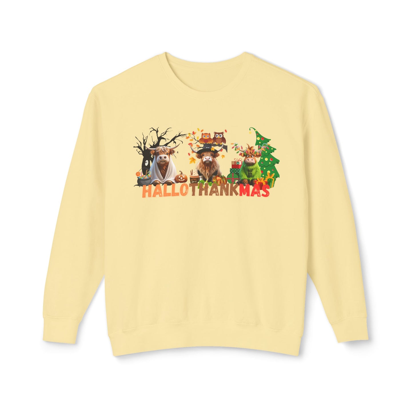 HalloThankMas Holiday Unisex Lightweight Crewneck Sweatshirt