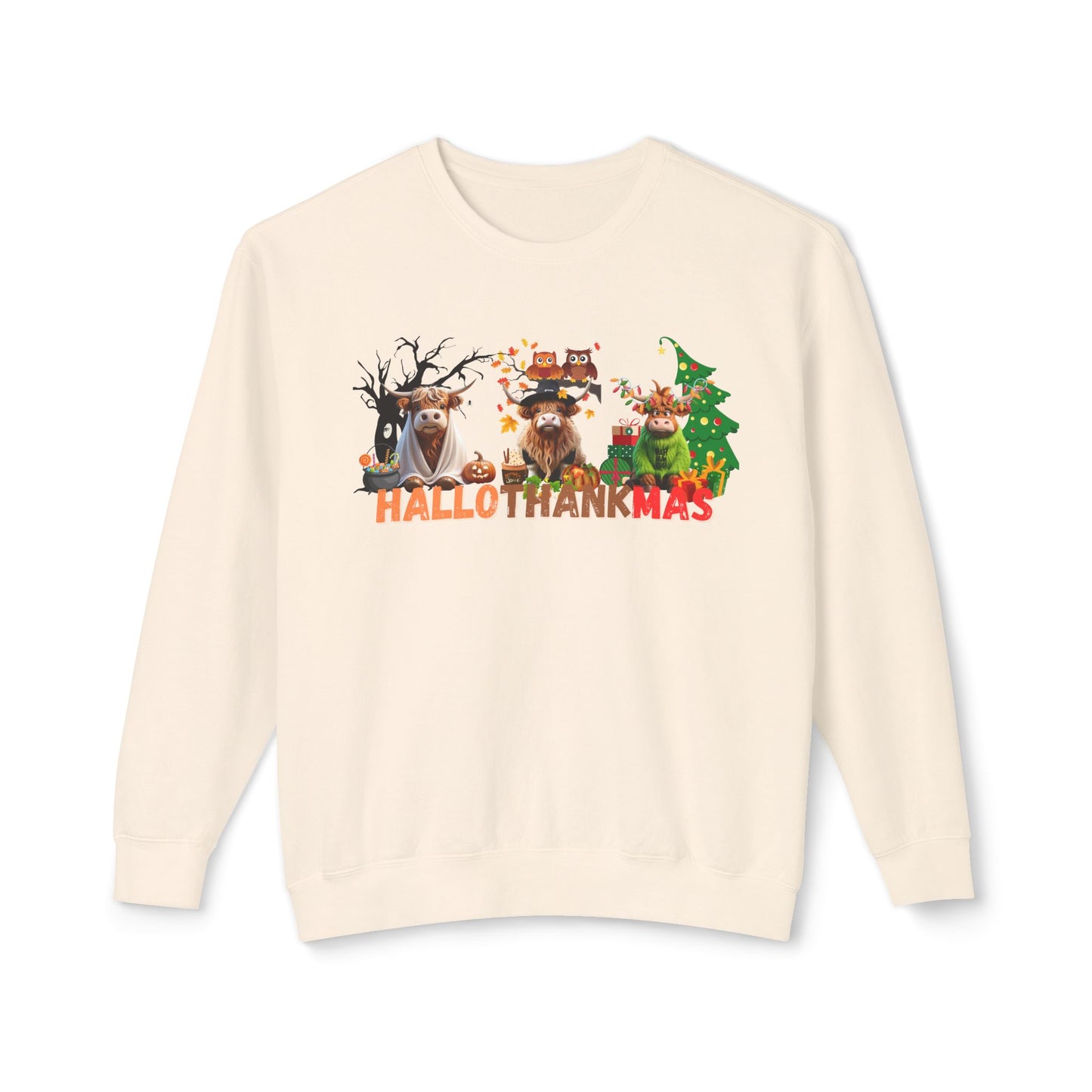 HalloThankMas Holiday Unisex Lightweight Crewneck Sweatshirt