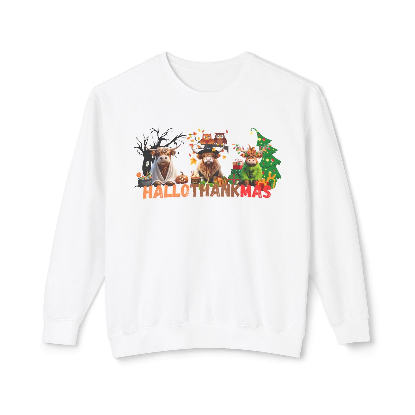 HalloThankMas Holiday Unisex Lightweight Crewneck Sweatshirt