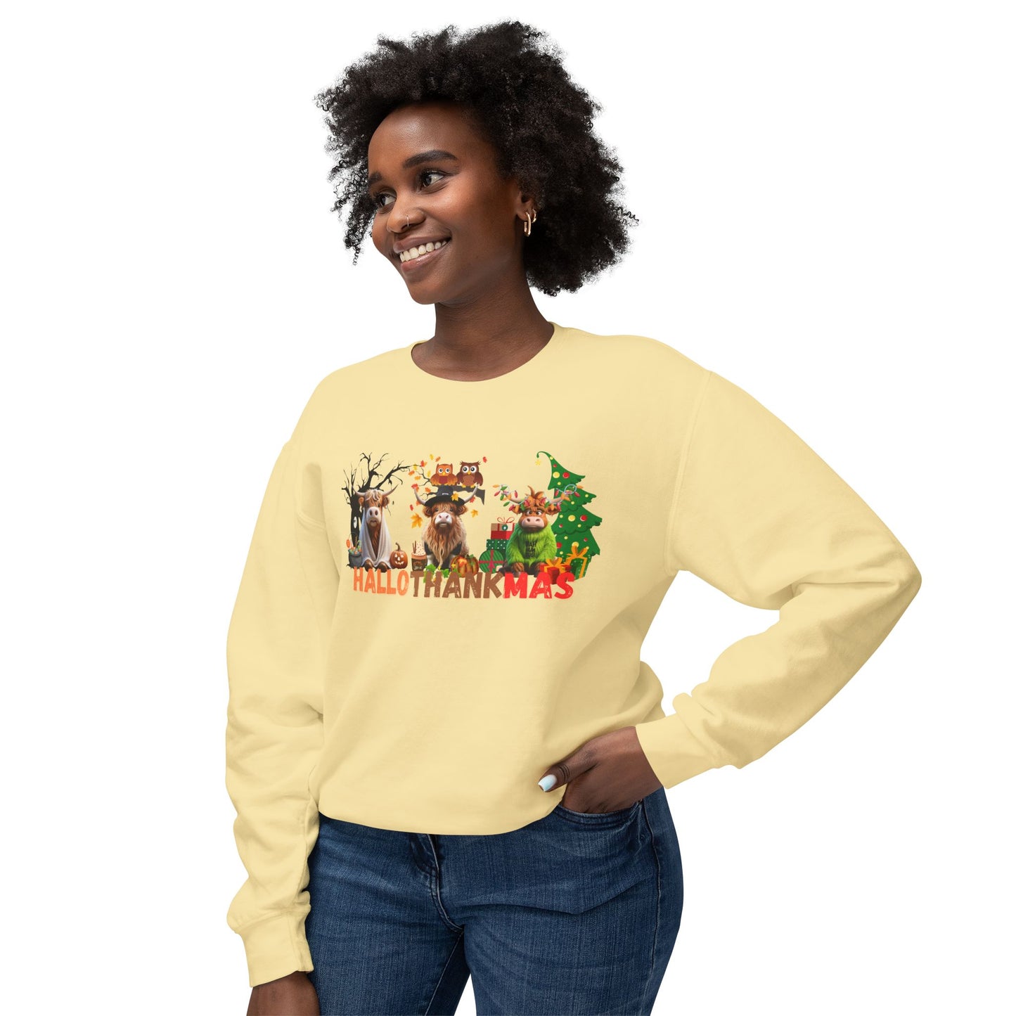 HalloThankMas Holiday Unisex Lightweight Crewneck Sweatshirt