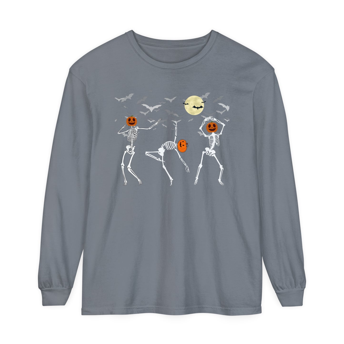 Dancing Skeletons Pumpkin Unisex Garment-dyed Long Sleeve T-Shirt