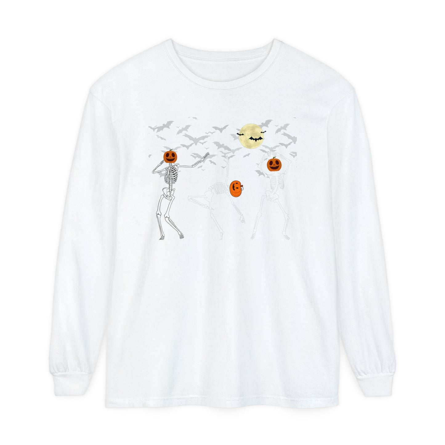 Dancing Skeletons Pumpkin Unisex Garment-dyed Long Sleeve T-Shirt