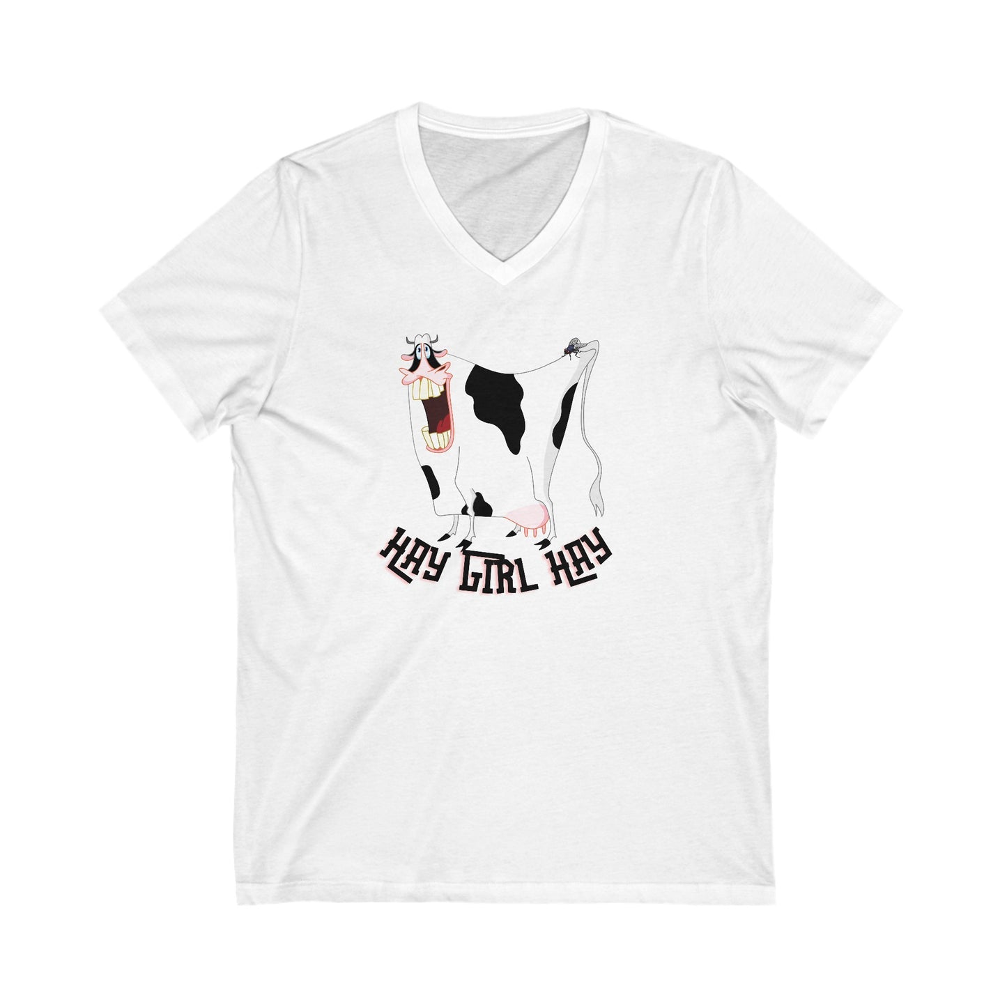 Hay Girl Hay Cow Unisex Jersey Short Sleeve V-Neck Tee