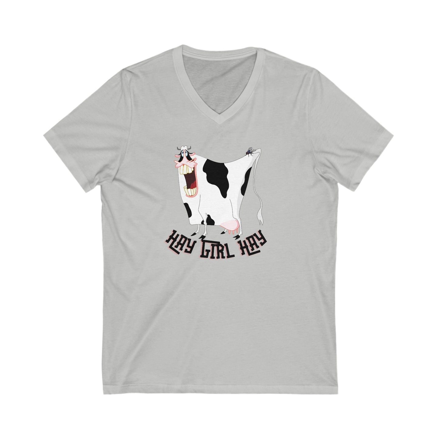 Hay Girl Hay Cow Unisex Jersey Short Sleeve V-Neck Tee