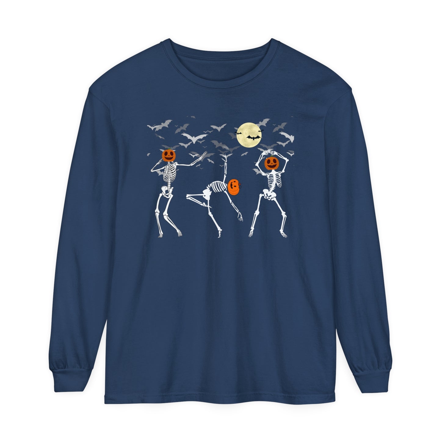 Dancing Skeletons Pumpkin Unisex Garment-dyed Long Sleeve T-Shirt