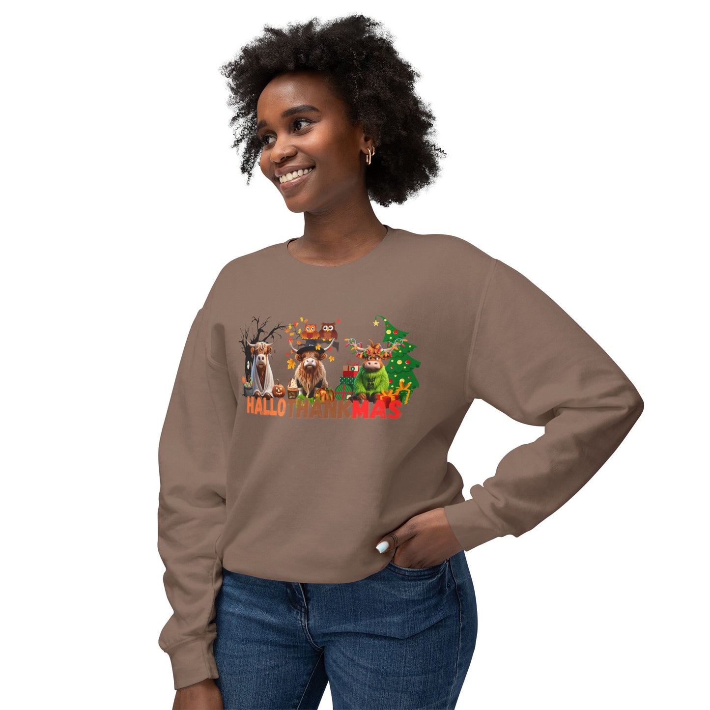 HalloThankMas Holiday Unisex Lightweight Crewneck Sweatshirt