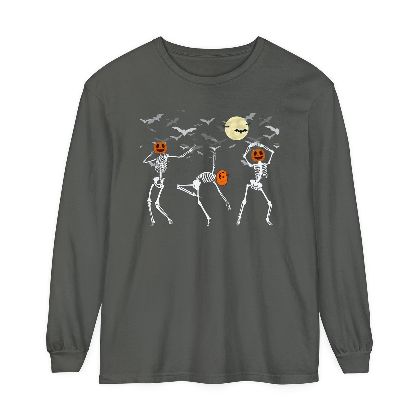 Dancing Skeletons Pumpkin Unisex Garment-dyed Long Sleeve T-Shirt